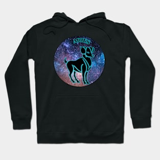 Aries Astrology Zodiac Sign - Aries Coffee Ram Astrology Birthday Gifts Ideas - Stars or Space with Black and Turquoise Hoodie